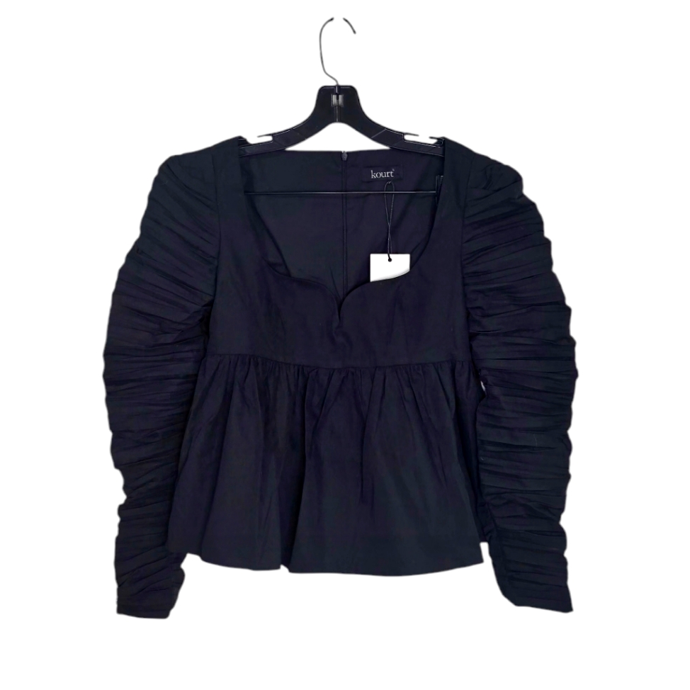 Kourt Black Babydoll Ruched Peplum Blouse Womens Large Nwt